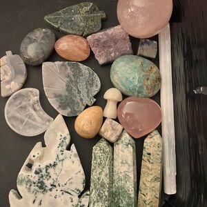 Assorted Natural Crystal Gem Stone Collection - Green, Pink, and White